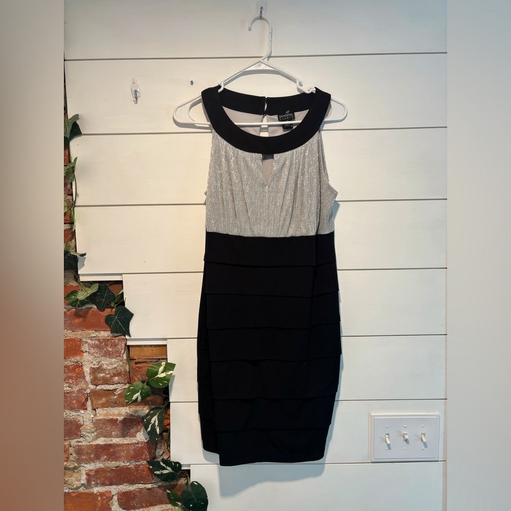 Size 12, Black and Silver Sparkle En Focus Studio Dress
